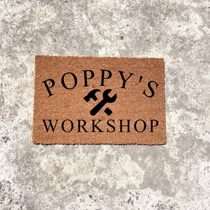 Poppy's Workshop doormat, fathers day gift, gifts for him, birthday gift, dad doormat, grandpa doormat