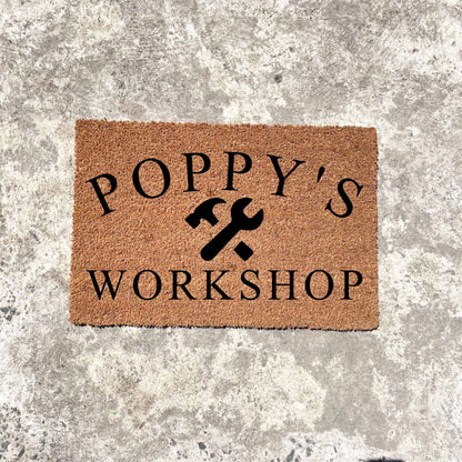 Poppy's Workshop doormat, fathers day gift, gifts for him, birthday gift, dad doormat, grandpa doormat