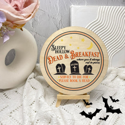 Sleepy Hollow Dead and Breakfast sign, Halloween Decor, Spooky Vibes, hocus pocus sign, trick or treat decor, haunted house h30