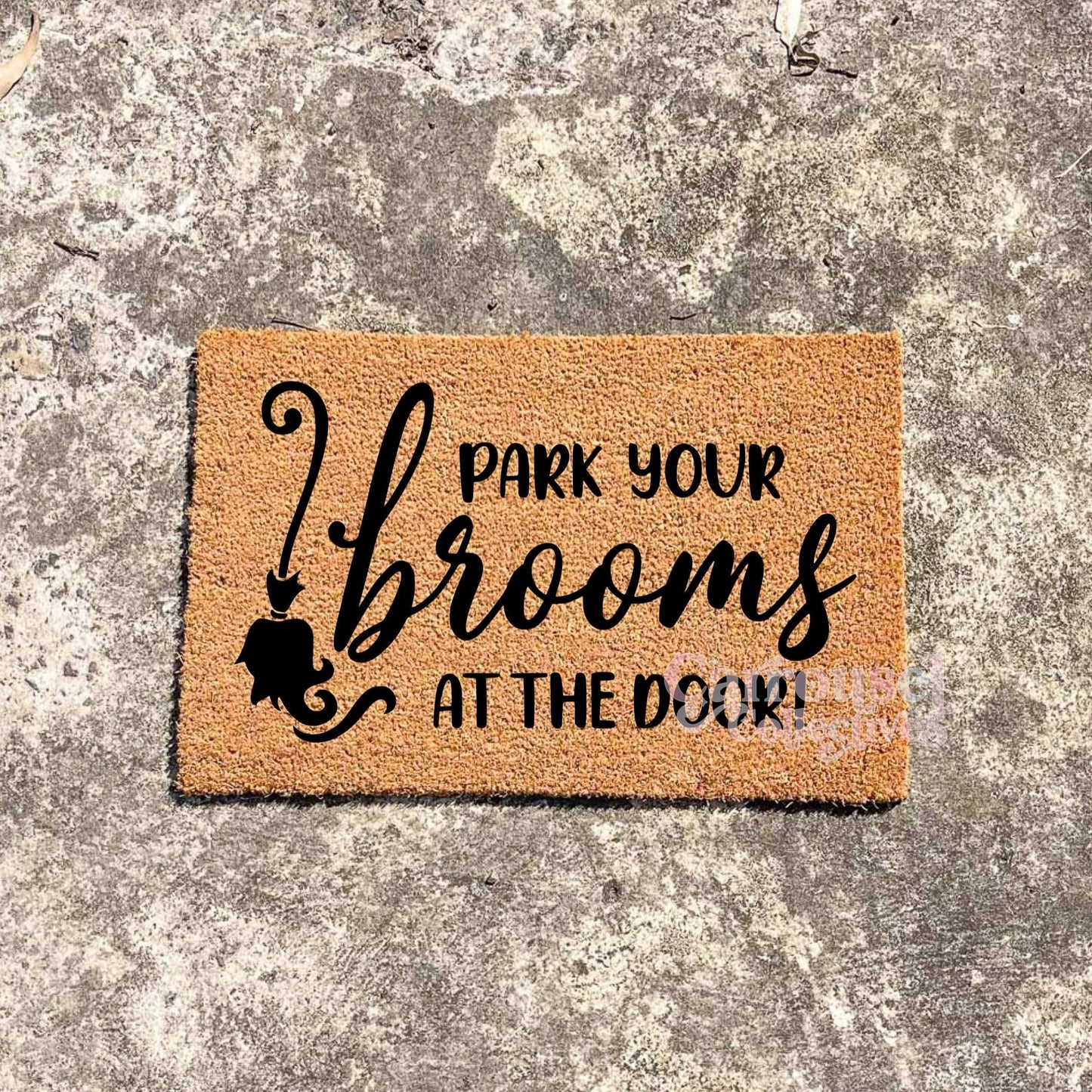 Park your brooms doormat, Halloween Doormat, Spooky Doormat, Creepy Doormat